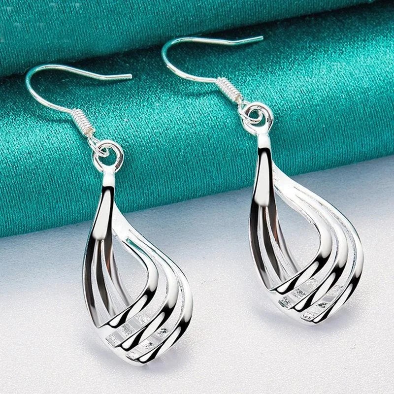 1 pair sterling silver wavy drop earrings – elegant twist charm for women - NEW