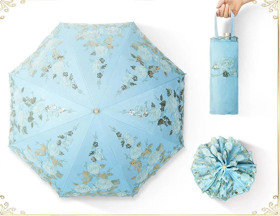 Parasol plegable de encaje bordado anti-UV para damas paraguas de boda-... Foto 2 de 4