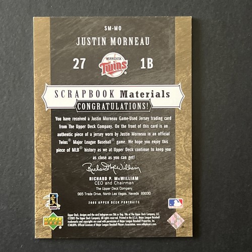 2005 Upper Deck Ritratti Justin Morneau Scrapbook Materials #SM-MO - Foto 2 di 2