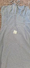 SheIn Dress Womens XL Blue Chambray Halter Strappy Long Maxi A-Line Casual