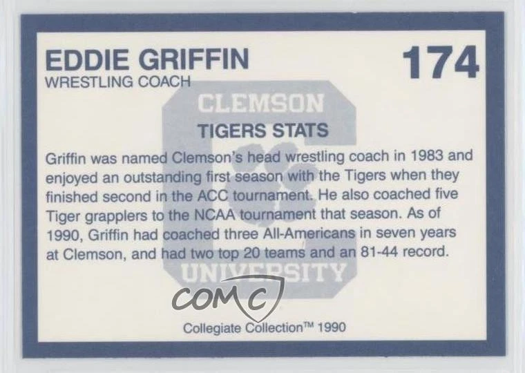 1990 Collegiate Collection Clemson Tigers Eddie Griffin #174 - Image 2 of 2