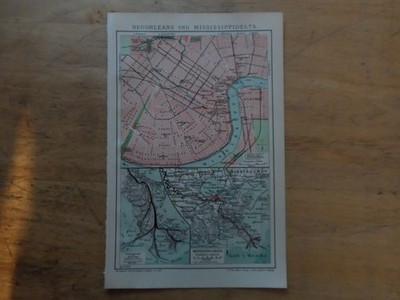 Orig.(1908) Lithographie Stadtplan New Orleans und Mississippi Delta (B1K)