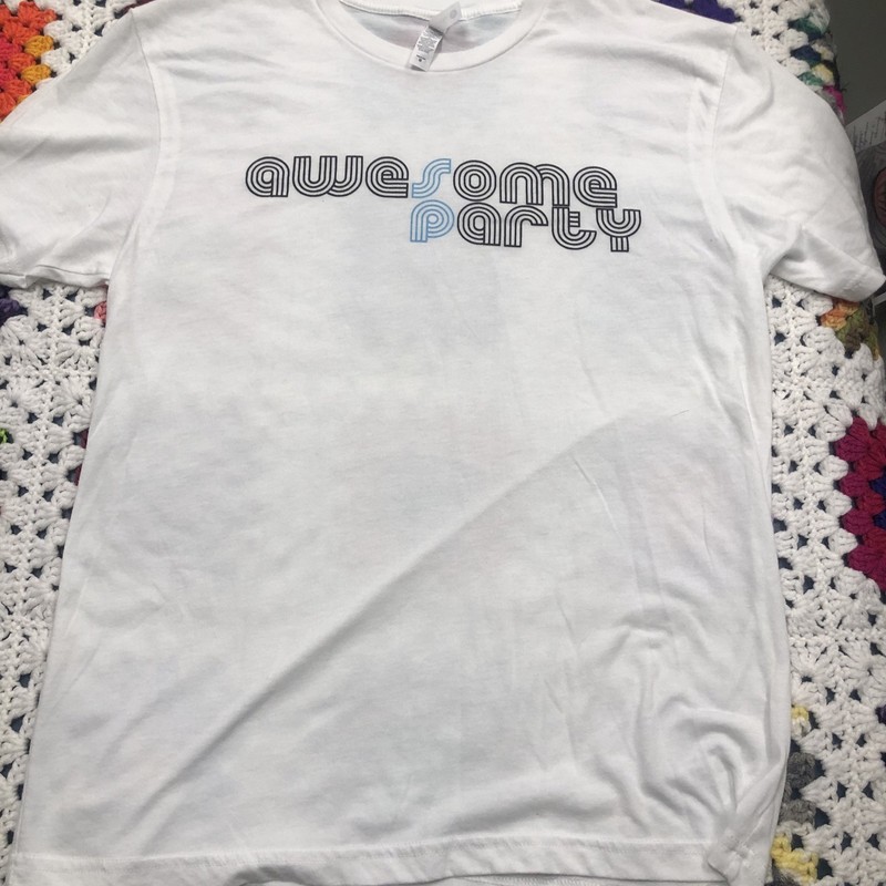 Medium White Awesome Party T-shirt Retro Lettering Next Level Brand
