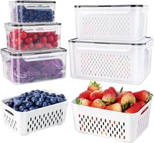 5 PCS Large Fruit Containers for Fridge - Leakproof Food transparent, black 