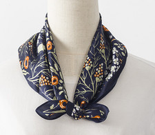 100 Silk 20" small Square Scarf Women neckerchief floral navy blue yellow WY122