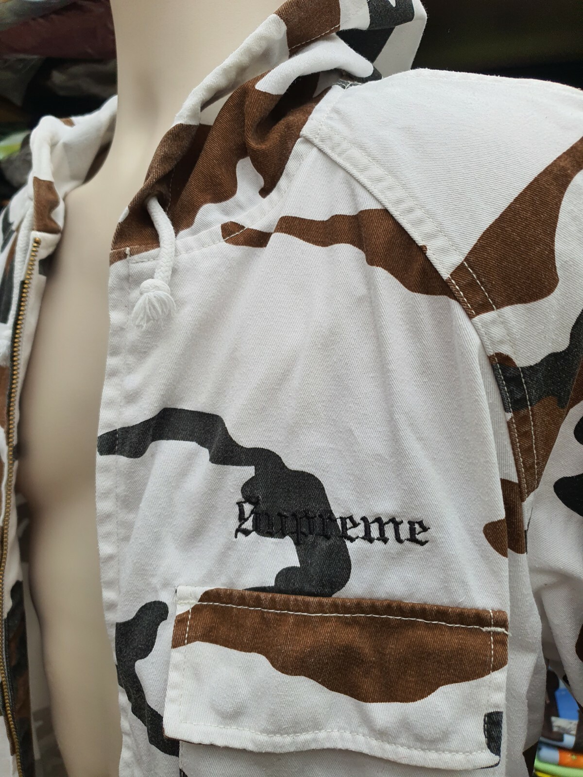 FW16 Supreme Twill Zip Up camo Parka size M medium white Rare Jacket  thumbnail 2