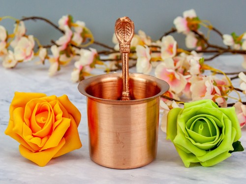 Copper Panchpatra with Spoon Palli Udharini Hindu Pooja Puja Diwali Havan Mandir - Picture 15 of 31