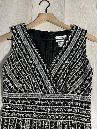 Adrianna Papell Linen Blend Black White Embroidered Fit & Flare Midi Dress Sz 4 - 第 5/9 張圖片