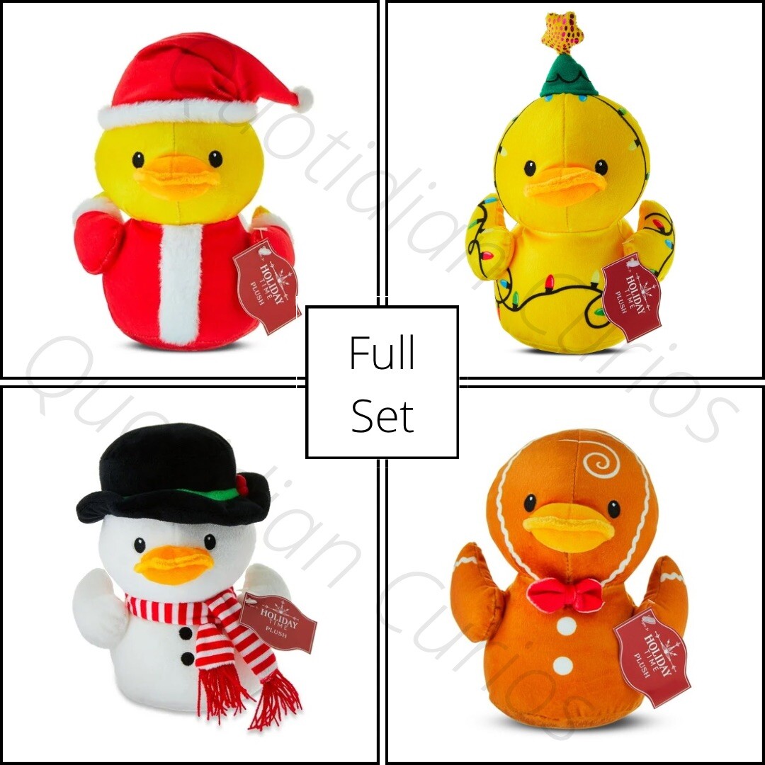 Holiday Time Christmas Duck Plush Rubber Duckies Lot of 4 Stocking Stuffer Set