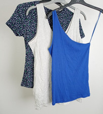 M&S 3Pcs Bundle Size 8 Blue One Shoulder Top Navy Floral Tee Grey Vest NEW F2