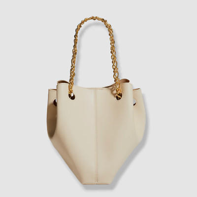 $766 Nanushka Women's Beige Vegan Leather Shoulder Strap The Gather Bucket Bag