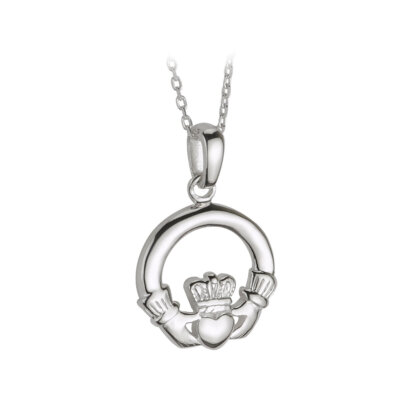 Women Sterling Silver Claddagh Pendant Necklace with Irish Symbols 16mm x 25mm
