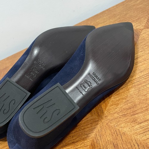 Stuart Weitzman Heel Womens 8.5M Navy Suede 1.9 inch Block Heel Pointed Toe Pump - Picture 12 of 15