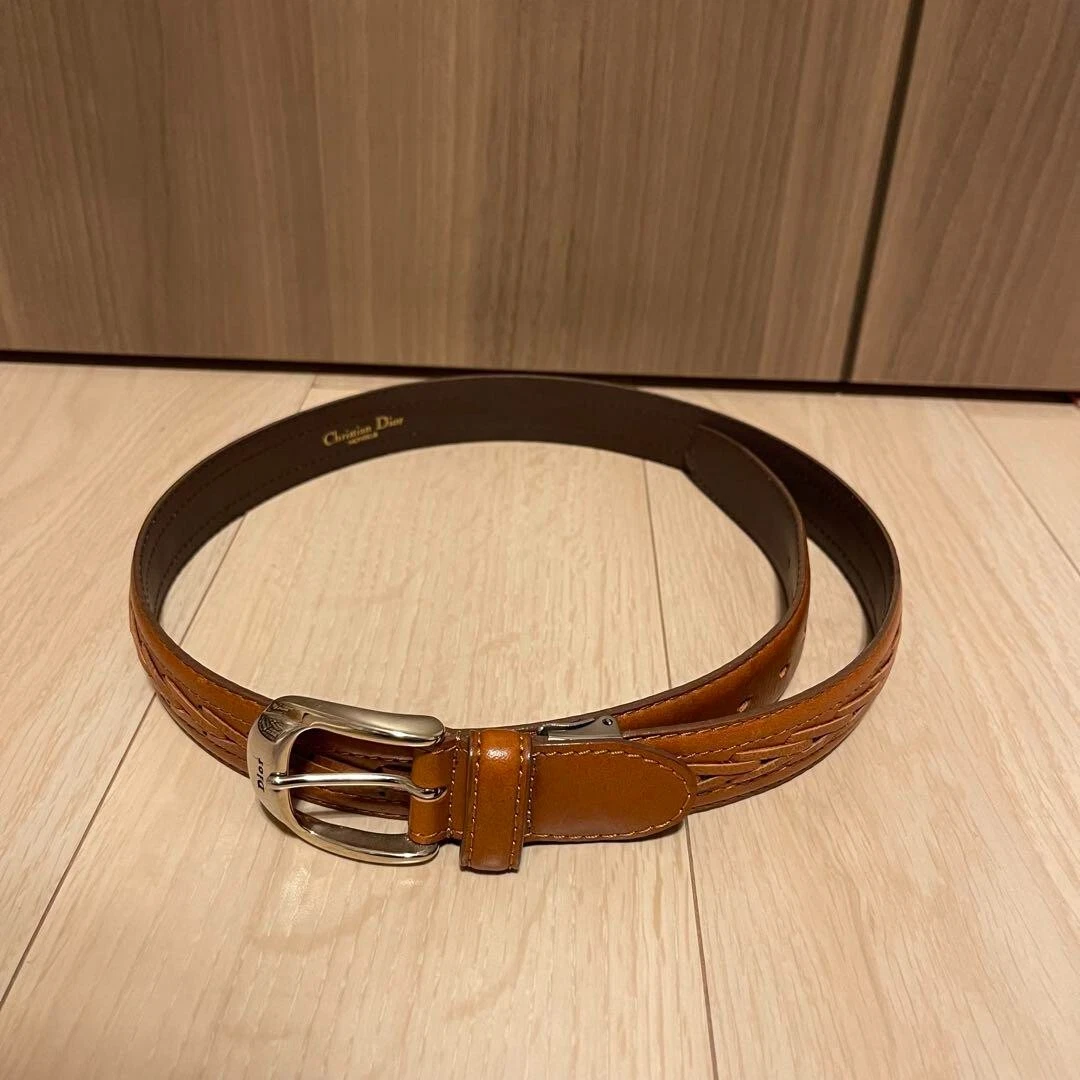 Ceinture cuir marron logo Christian Dior Monsieur B555