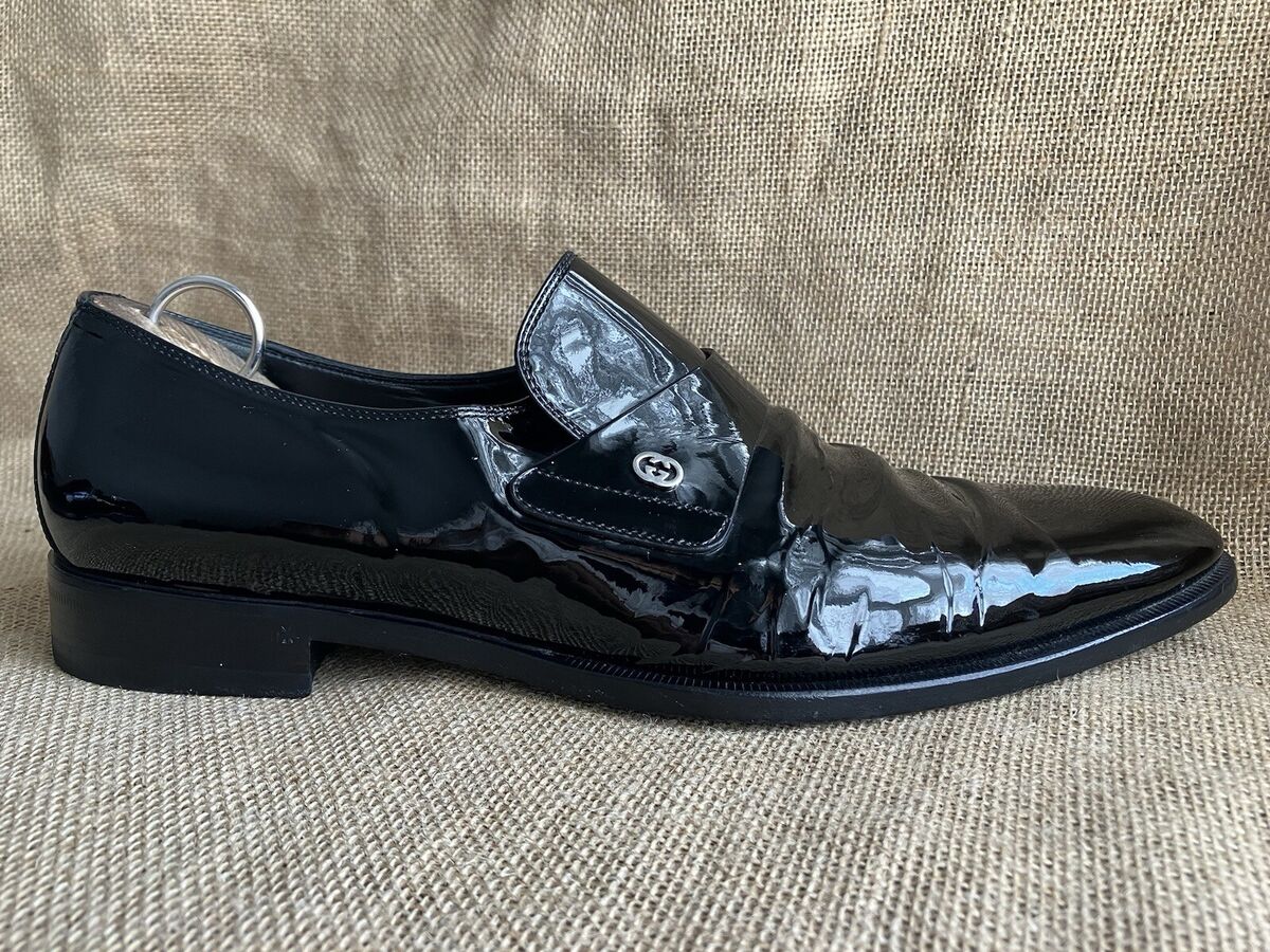 Gucci GG Mens Black Patent Leather Slip On Loafers Size UK 9 Gucci GG Mens Black Patent Leather Slip On Loafers Size UK 9