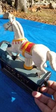 Vintage TRICK PONY Mechanical Cast Iron Metal Coin Bank Repro Novelty Horse Work