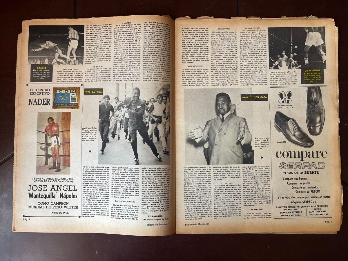 VTG Mexican Newspaper Supplement Poster MANTEQUILLA NAPOLES BOXER Boxing  70's