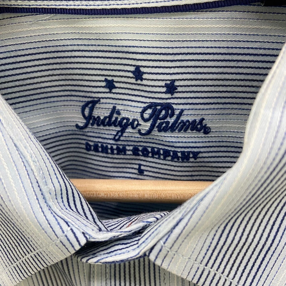 Camisa de vestir Indigo Palms L azul a rayas algodón abotonada Foto 4 de 4