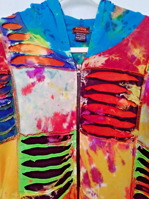 Rising International Colorful Cut Hoodie Jacket Zip Front Multi