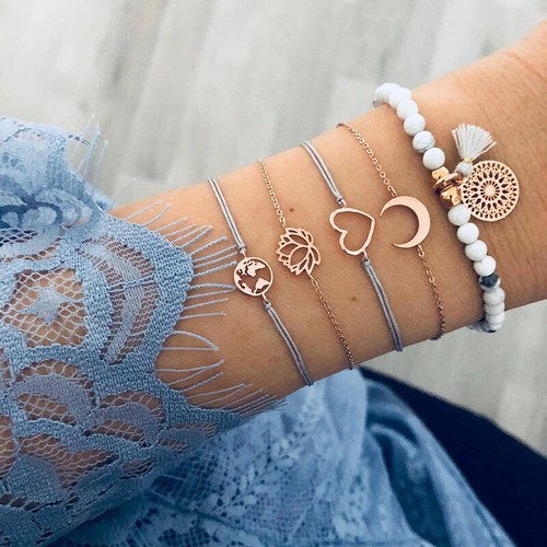 SEXY SPARKLES Stackable Bracelets Multilayer Boho Bracelet Sets Beads Metal Chai