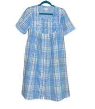 Miss Elaine S Seersucker Nightgown Housedress House Coat Cottage Core Granny