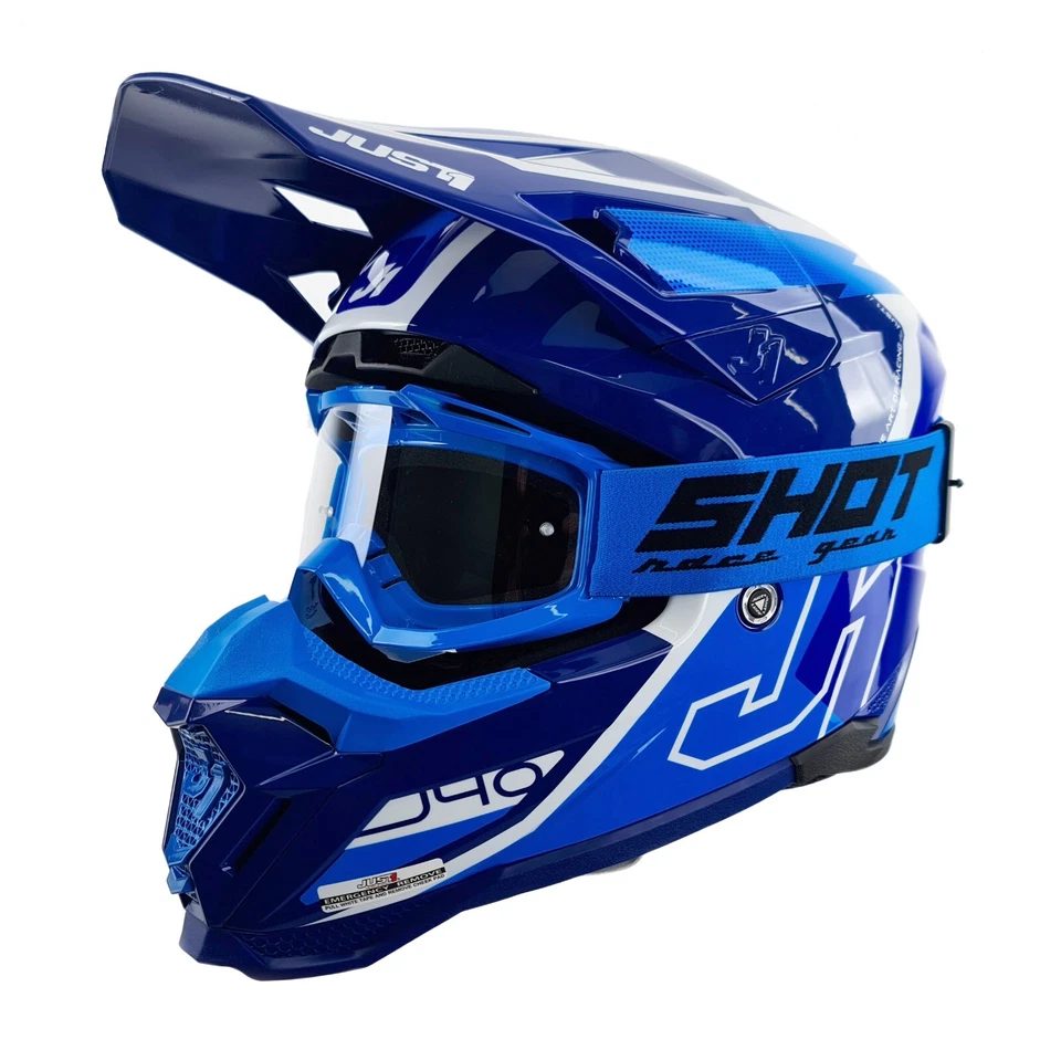 Just1 J40 Motocross Helmet MX Flash Blue White ECE22.06 ACU Gold FREE GOGGLES