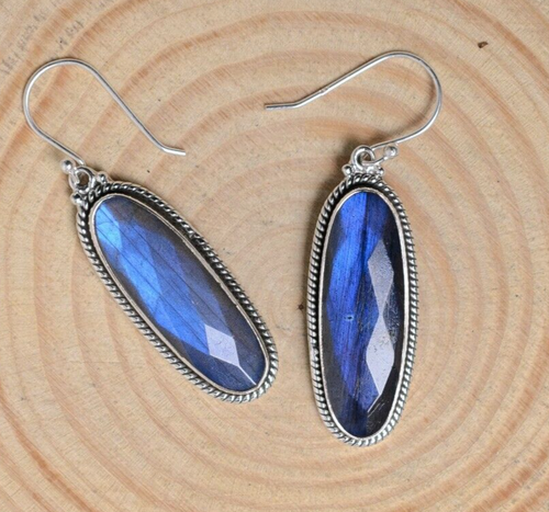 Labradorite Gemstone Earring, 925 Sterling Silver, Handmade Gifted Earrings - Picture 4 of 8
