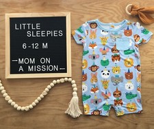 Little Sleepies PLAY BLUE PARTY PALS Pocket Shorty Romper with Snaps 6-12M