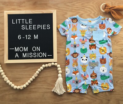 Little Sleepies PLAY BLUE PARTY PALS Pocket Shorty Romper with Snaps 6-12M