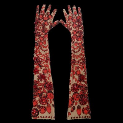 Fashion Red Floral Rhinestone Long Gloves Women Stretch Crystal Party Dancer Acc