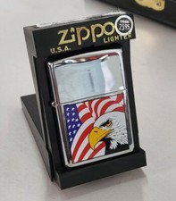 Vintage 2002 Zippo Cigarette Lighter W Bald Eagle & American Flag Sealed MIB