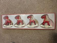Vtg Rocking Horses Wood Christmas Ornaments All The Trimmings 4 In Box Taiwan