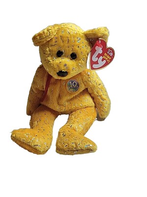 TY BEANIE BABIES - DECADE  ( YELLOW BEAR) RETIRED 2003 (8.5'') NEW - MINT *L5