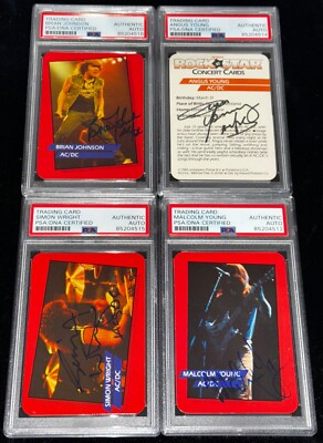Signed AC/DC 1984 Rock Star Rookie Card Whole Band Set 4 Autographed RC Auto PSA
