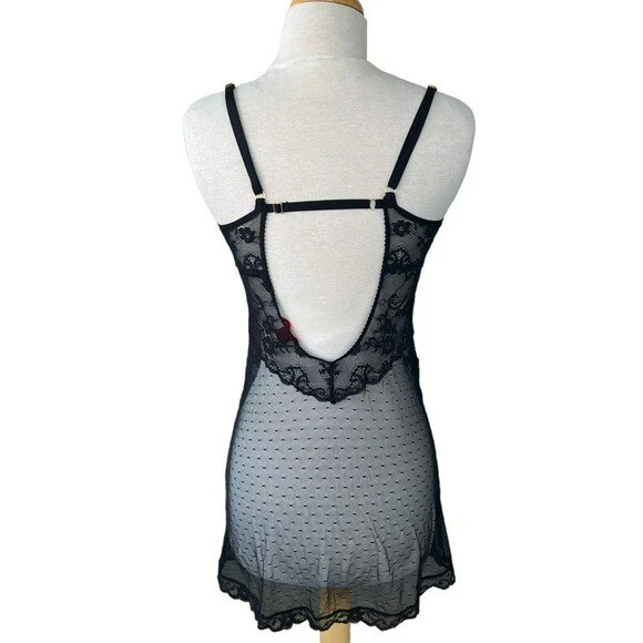 UNDERCOVER Abito Victoria's Secret molto sexy nero in pizzo trasparente slip Med regolabile punto svizzero