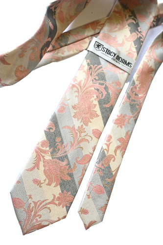 STACY ADAMS MEN'S TIE IVORY, PINK/FLORAL WIDTH: 3.25" LENGTH 59" MICROFIBER - Picture 3 of 3