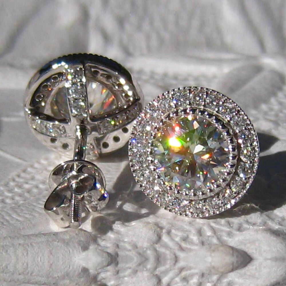 925 Sterling Silver Women's Stud Earrings - Round Cubic Zirconia, Wedding, Engagement, Luxury Style