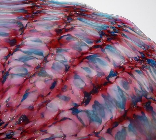 HAND BLOWN GLASS ART DECOR WALL PLATTER CENTERPIECE, DIRWOOD, PINK & AQUA, n3693 - Picture 4 of 6