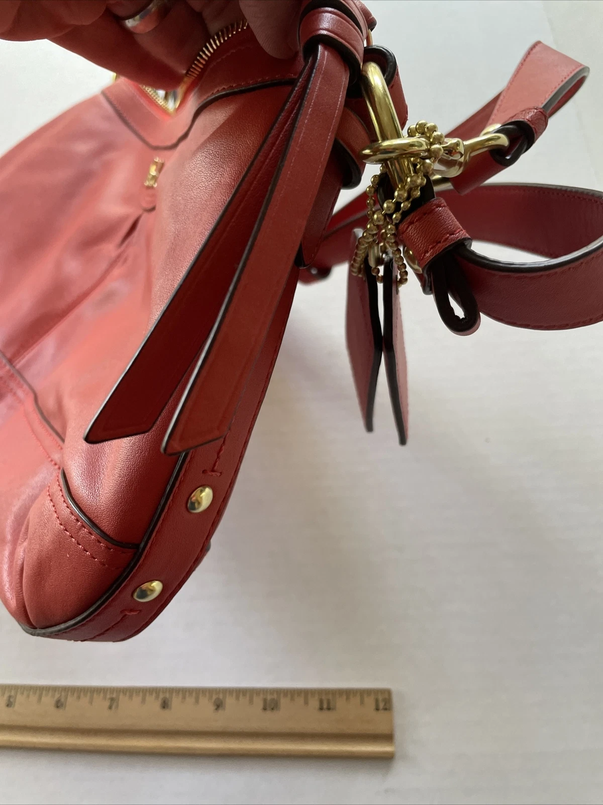 Borsone Coach Park in pelle di cachi F19729 nuovo con etichette