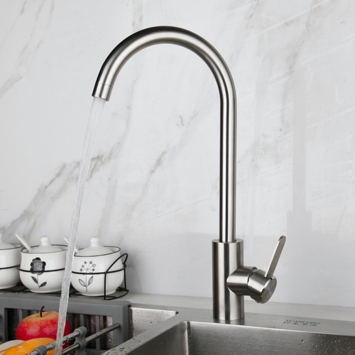 Kitchen Vessel Basin Sink Burshed Nickel Mixer Deck Mounted Faucet Brass Taps - Picture 6 of 8