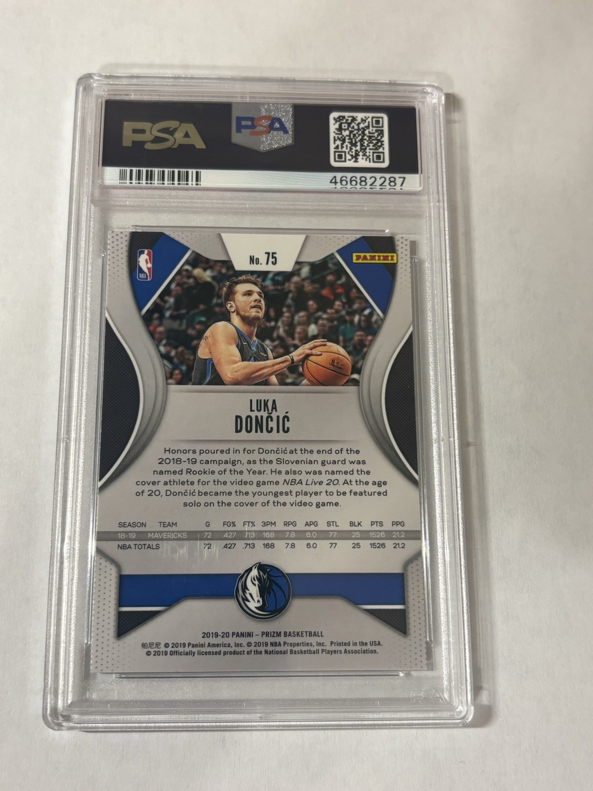 2019 NBA Panini Prizm - Luka Doncic #75 Dallas Mavericks PSA 10 view 2