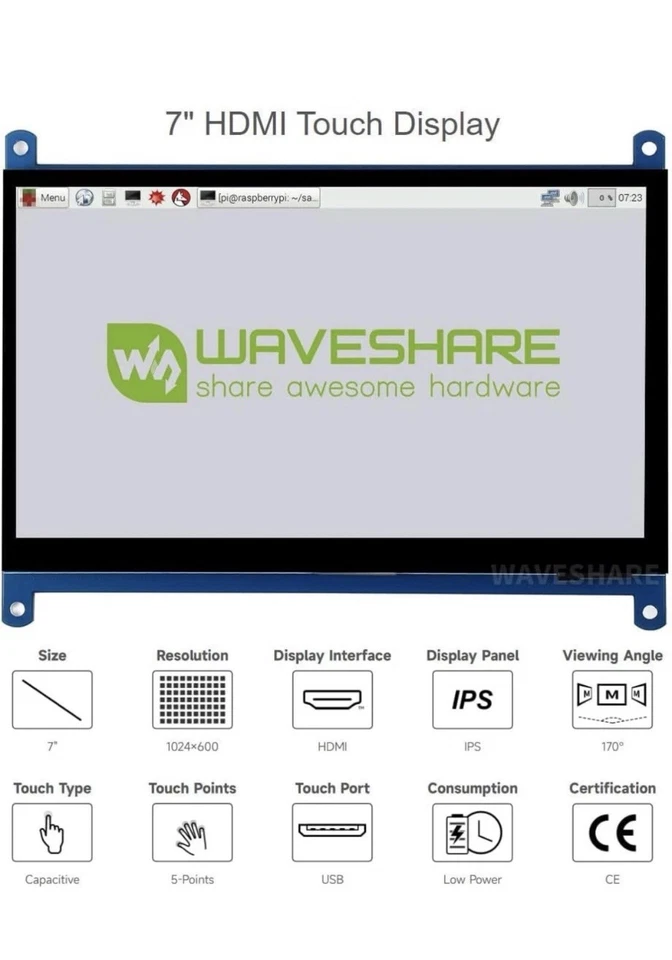 Pantalla táctil capacitiva Waveshare 7 pulgadas HDMI LCD (C) compatible con... Foto 2 de 4