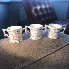 Royal Crown Derby 3 x Miniature Bone China Loving Cups Royal 1980s-1990s