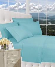 CELINE LINEN 1500 Premier 4-Piece Bed Sheet Set Full Aqua Blue Deep Pocket 16