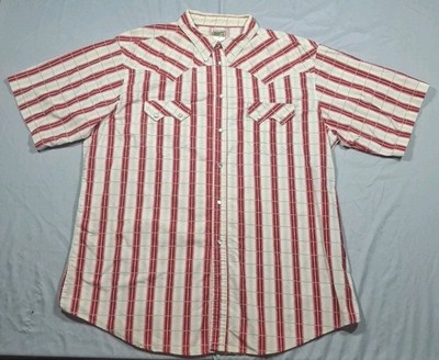 VTG Express Rider SS Shirt Mens 2XL Checkered Striped Gold/White/Red Pearl Snap 