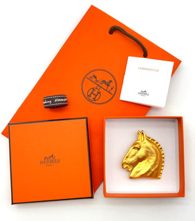 Auth HERMES Cheval Horse Head Brooch Pin Gold GP Vintage WBox Bag DD070018