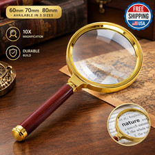 10X Handheld Magnifying Glass 60mm 70mm 80mm Retro Wooden Handle