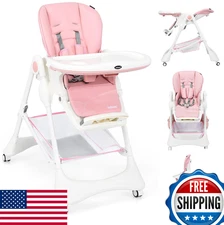 INFANS High Chair: 4 Wheels, Storage Basket, Adjustable Height, Recline, Footres