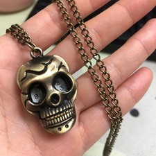 Antique Style Skull Shaped Pocket Watch with Necklace Chain for Women Men Gifts