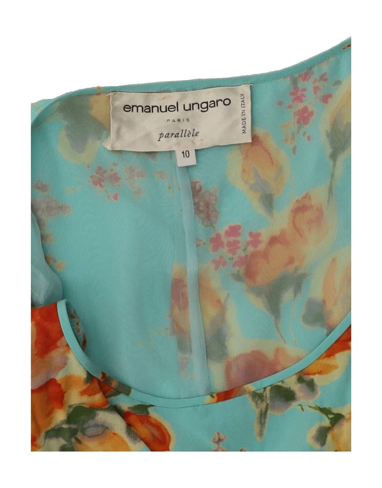 EMANUEL UNGARO Womens Asymmetrical Dress US 10 Large Blue Floral DW01 - Image 4 of 4